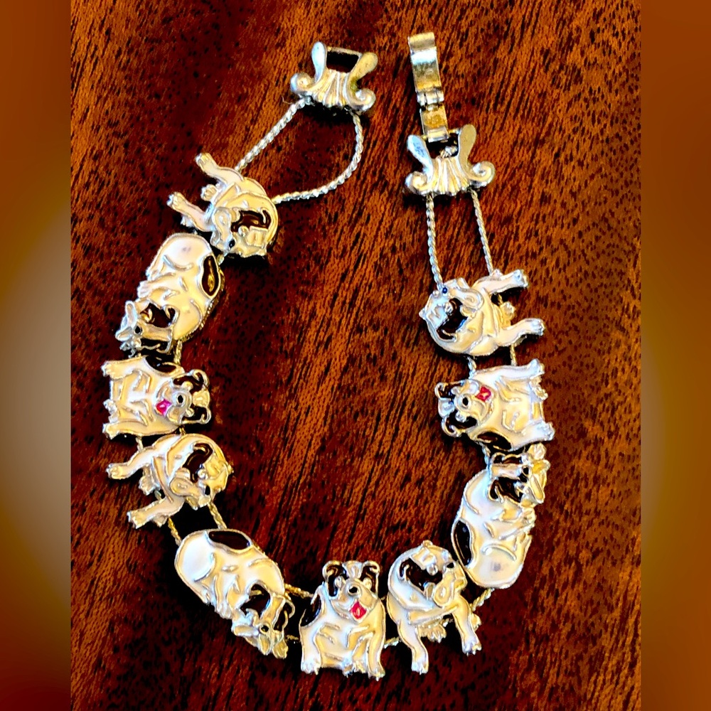 Boston Terrier enamel dog link silver tone cable bracelet